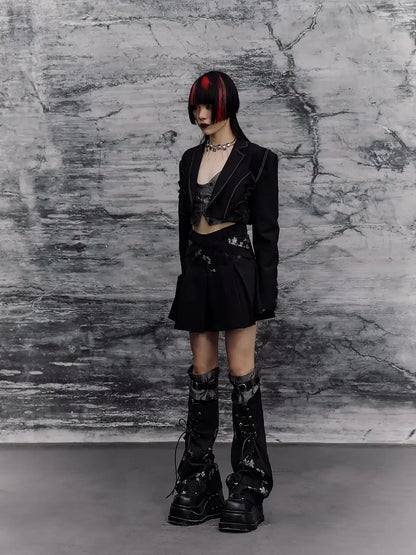 Frustration Garden Deconstructed Punk Corset Blazer V-neck T-shirt Long Sleeve