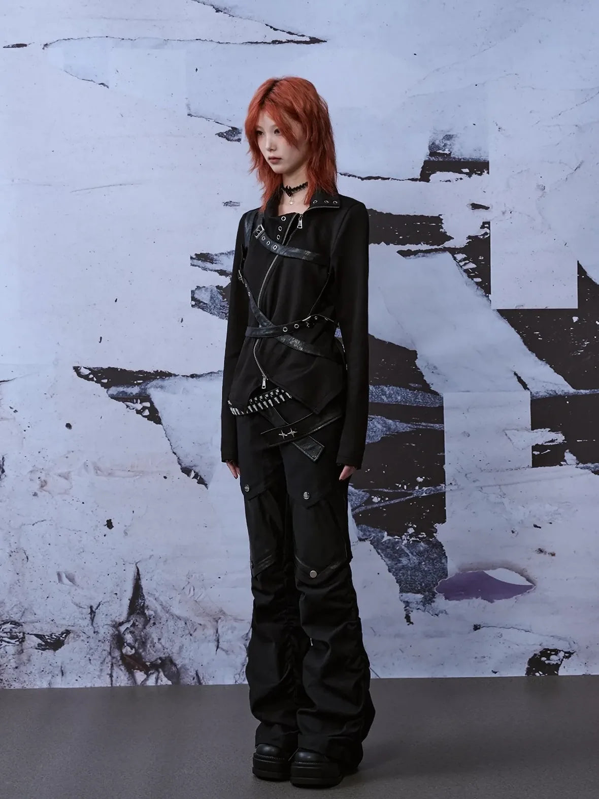 Deconstructed Punk Leather Patch Denim