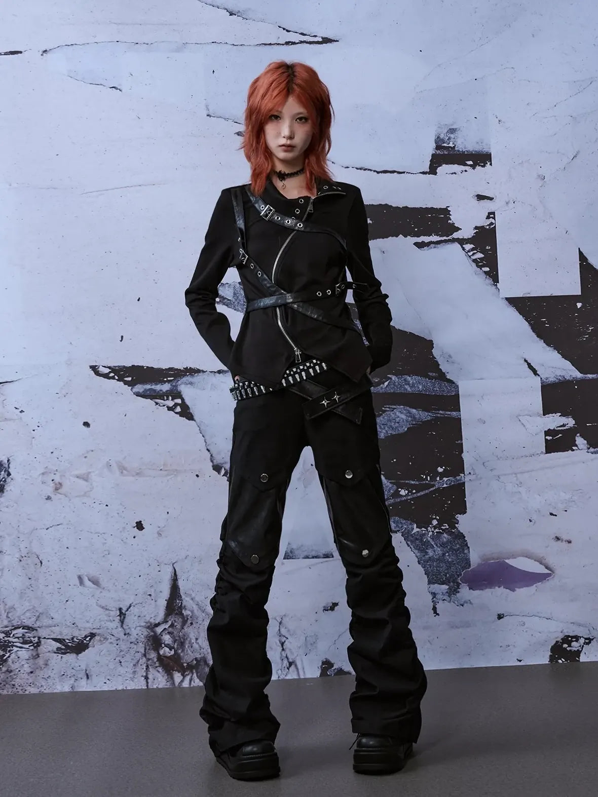 Deconstructed Punk Leather Patch Denim