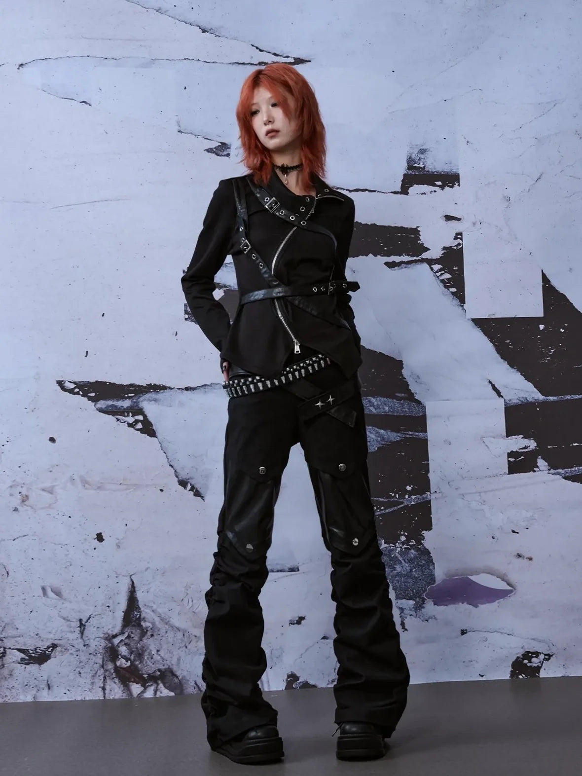 Deconstructed Punk Leather Patch Denim