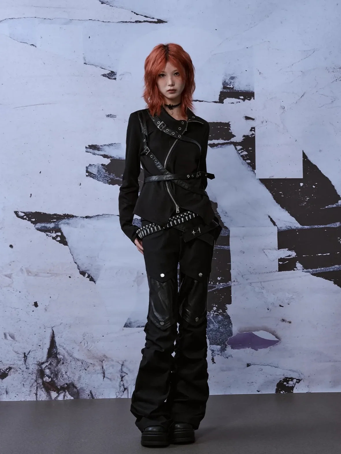 Deconstructed Punk Leather Patch Denim