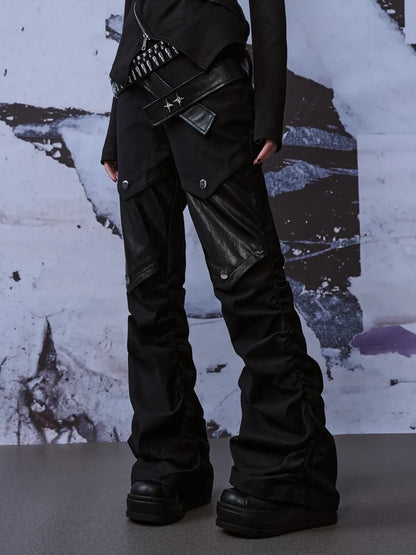 Deconstructed Punk Leather Patch Denim