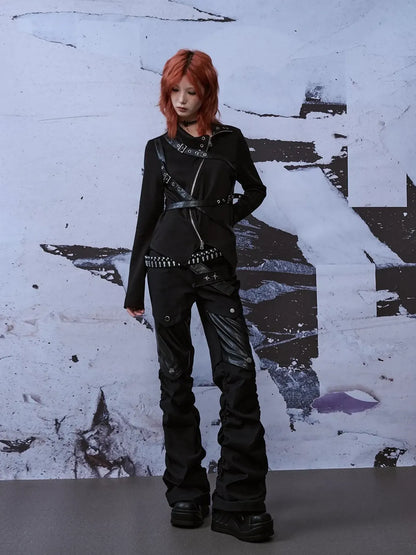 Deconstructed Punk Leather Patch Denim