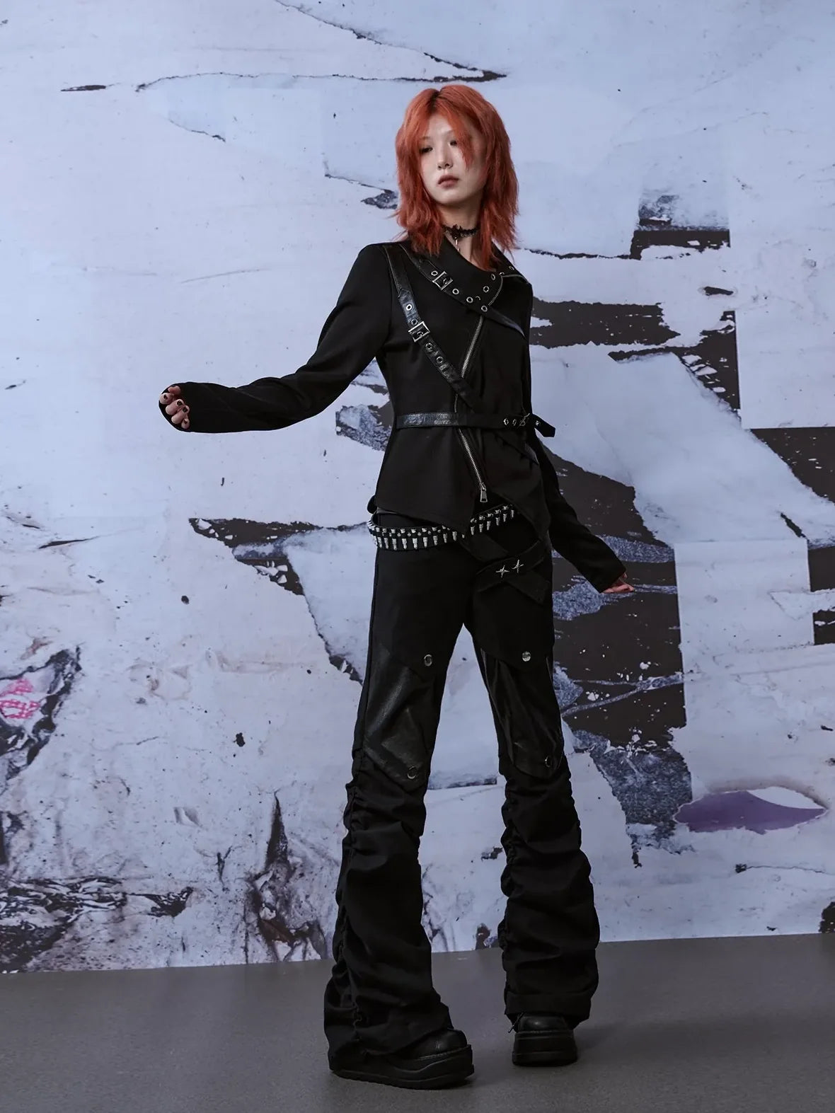 Deconstructed Punk Leather Patch Denim