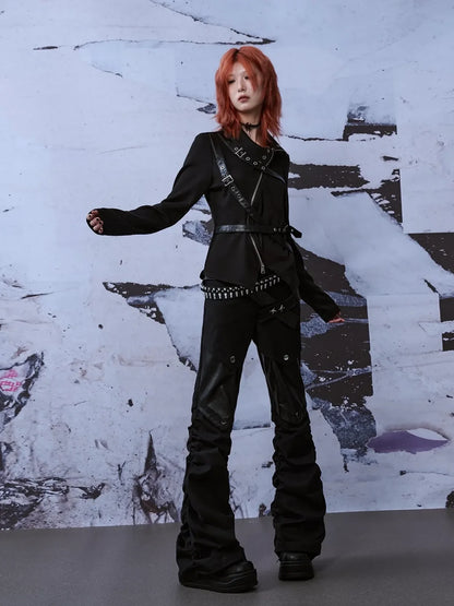 Deconstructed Punk Leather Patch Denim