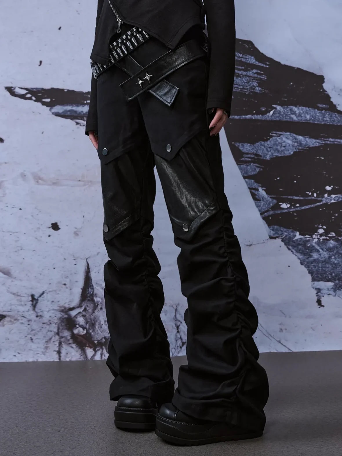 Deconstructed Punk Leather Patch Denim