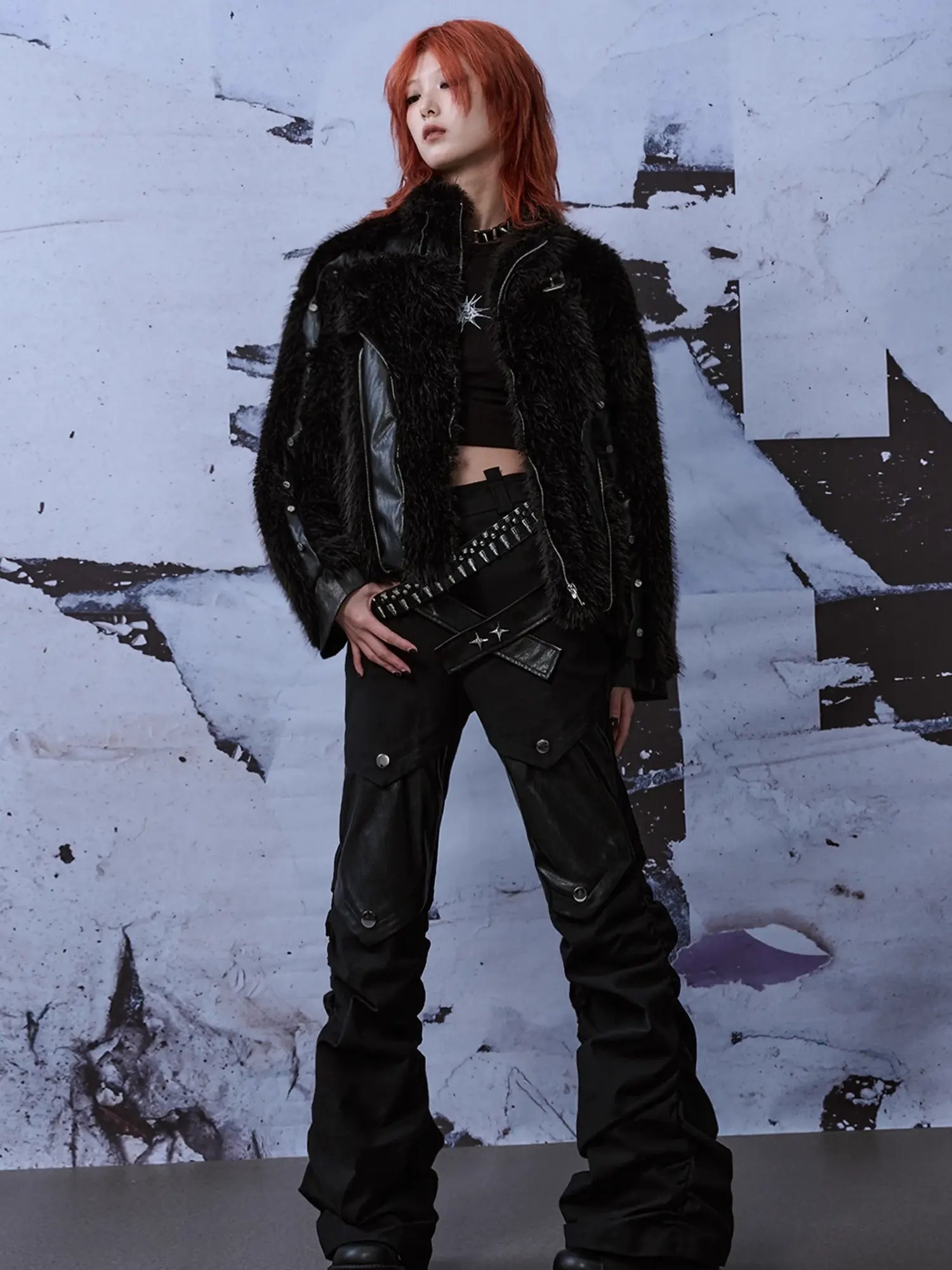 Deconstructed Punk Leather Patch Denim