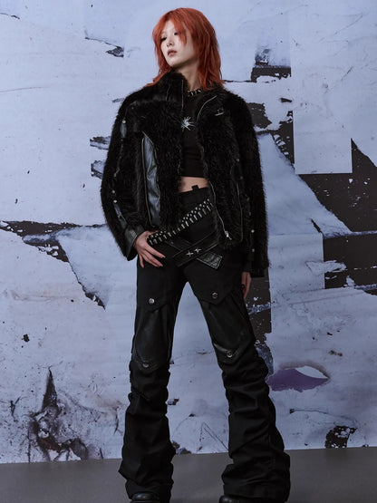 Deconstructed Punk Leather Patch Denim