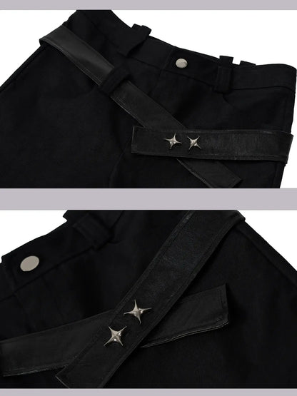 Deconstructed Punk Leather Patch Denim