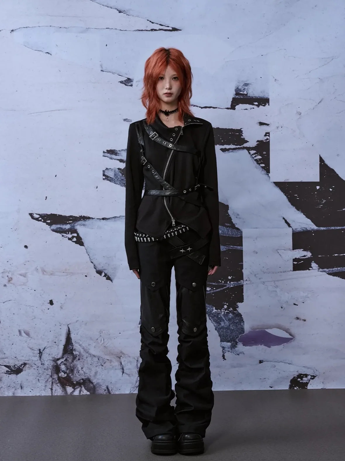 Deconstructed Punk Leather Patch Denim