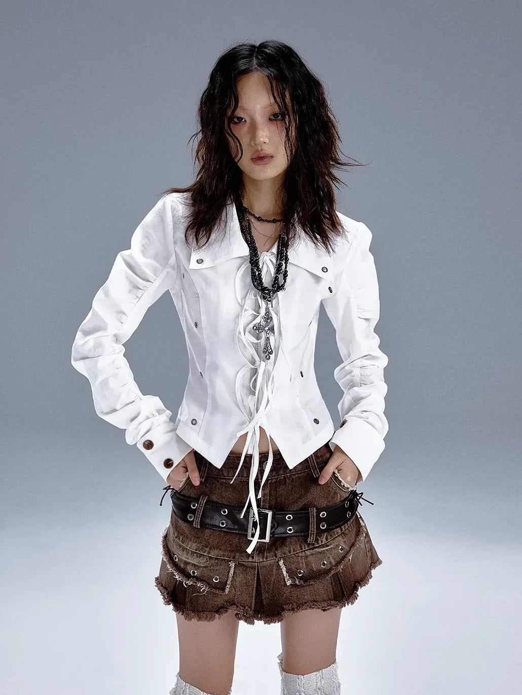 Frustration Garden Deconstructed Punk Pleated White Shirt