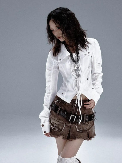 Frustration Garden Deconstructed Punk Pleated White Shirt