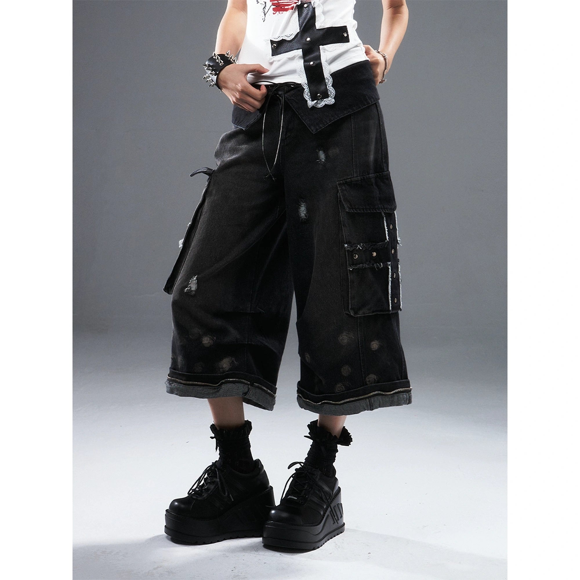 Frustration_Garden_Deconstructed_Punk_Raw_Edge_Cropped_Cargo_Jeans_MISSTT