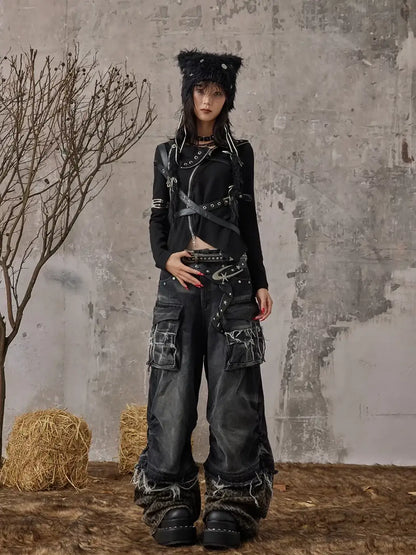 Frustration Garden Detachable Leopard Wash Baggy Jeans