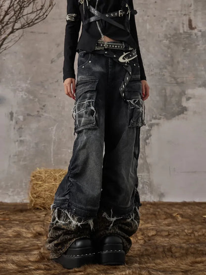 Frustration Garden Detachable Leopard Wash Baggy Jeans