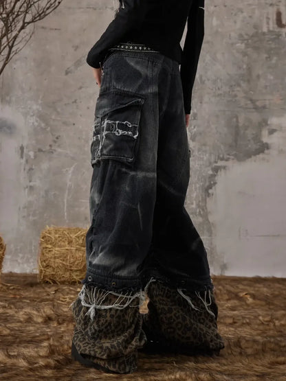 Frustration Garden Detachable Leopard Wash Baggy Jeans