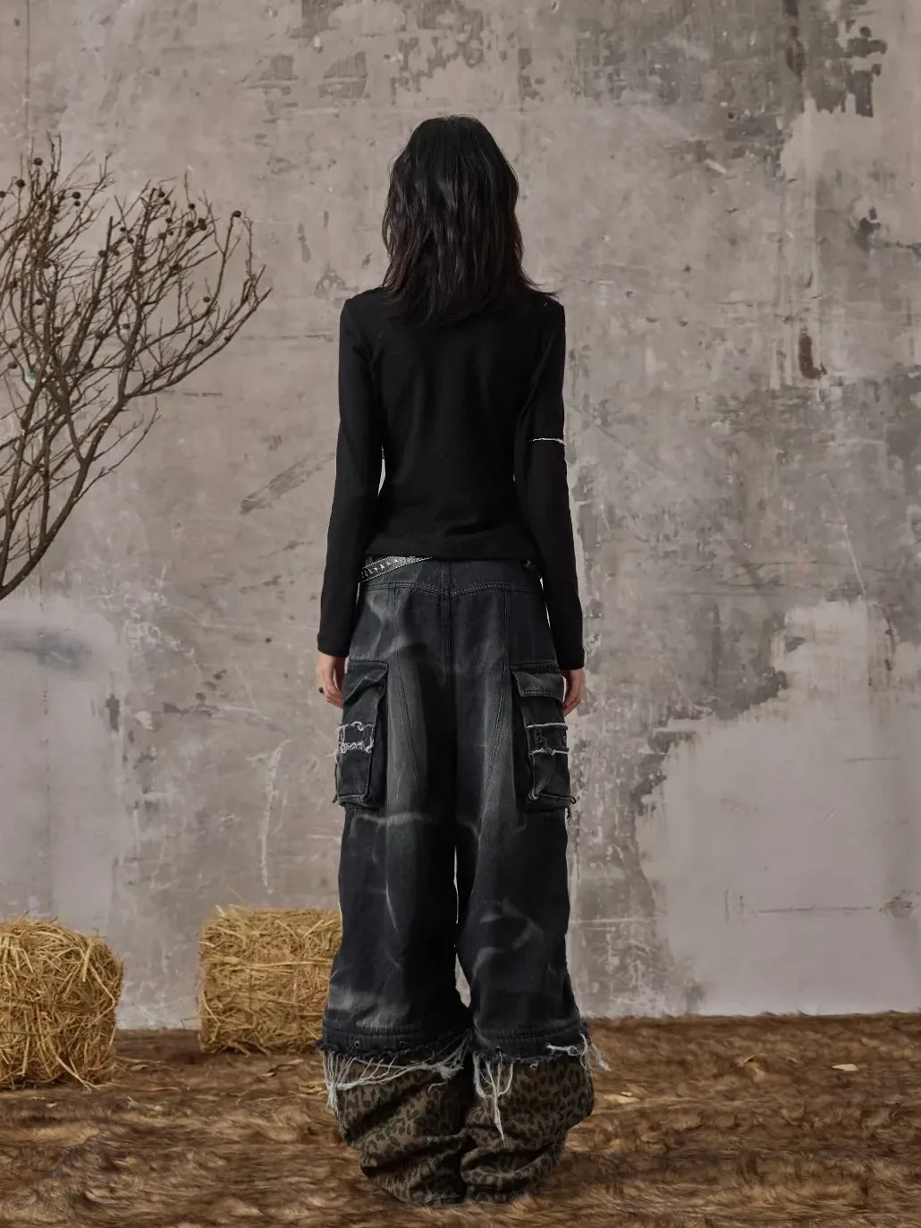 Frustration Garden Detachable Leopard Wash Baggy Jeans