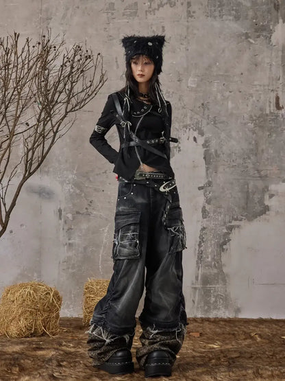 Frustration Garden Detachable Leopard Wash Baggy Jeans