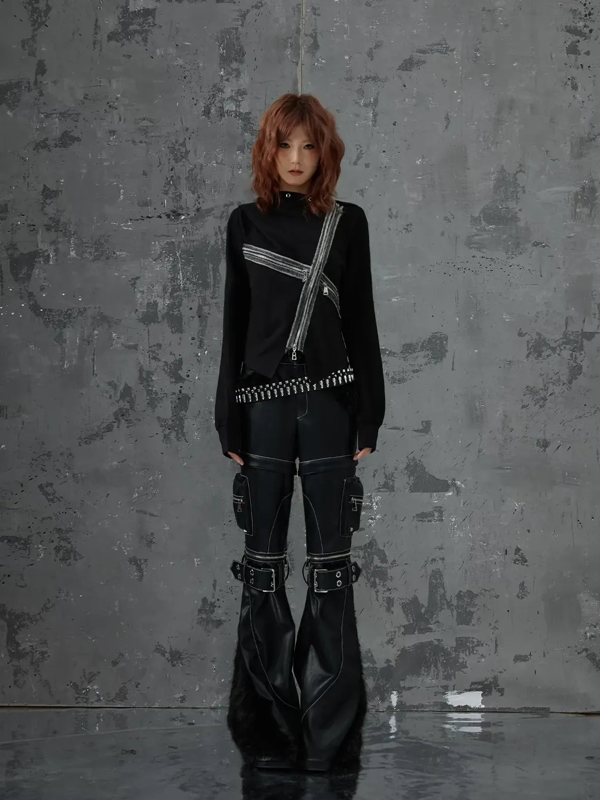 Frustration Garden Detachable Tri Section Punk Flared Leather Pants