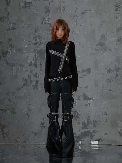 Frustration Garden Detachable Tri Section Punk Flared Leather Pants