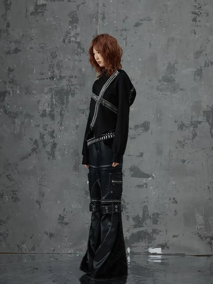 Frustration Garden Detachable Tri Section Punk Flared Leather Pants