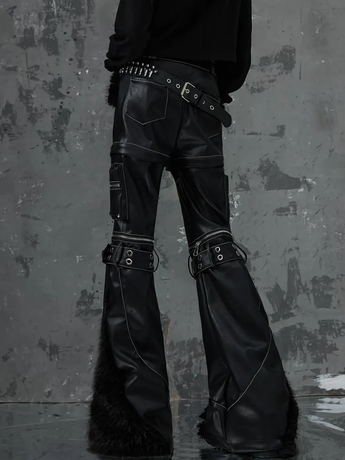 Frustration Garden Detachable Tri Section Punk Flared Leather Pants