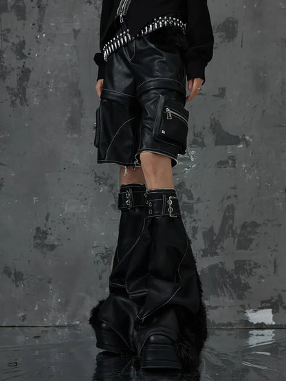 Frustration Garden Detachable Tri Section Punk Flared Leather Pants