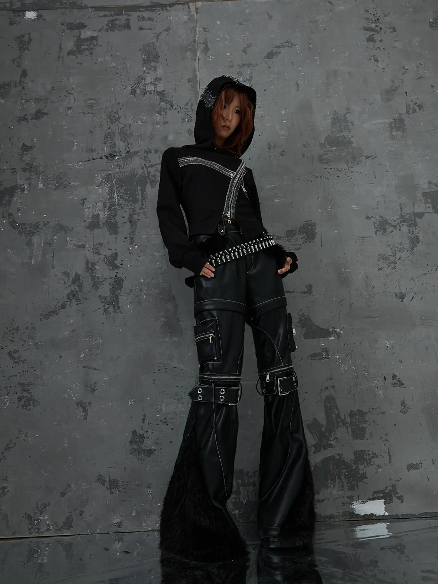 Frustration Garden Detachable Tri Section Punk Flared Leather Pants