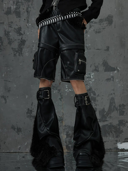 Frustration Garden Detachable Tri Section Punk Flared Leather Pants