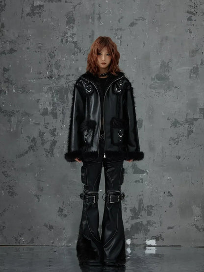 Frustration Garden Detachable Tri Section Punk Flared Leather Pants