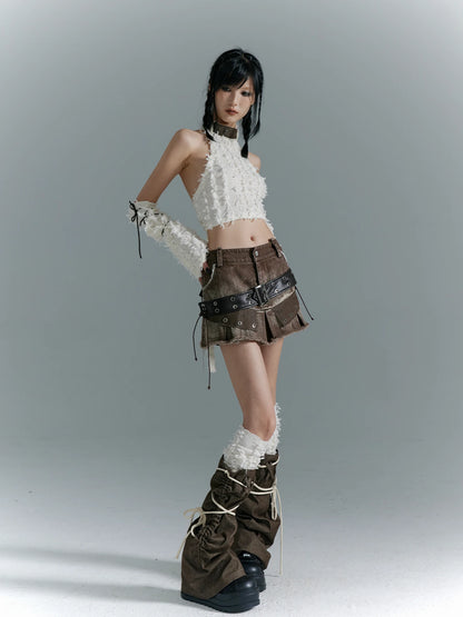 Frustration Garden Distressed Denim A Line Mini Skirt