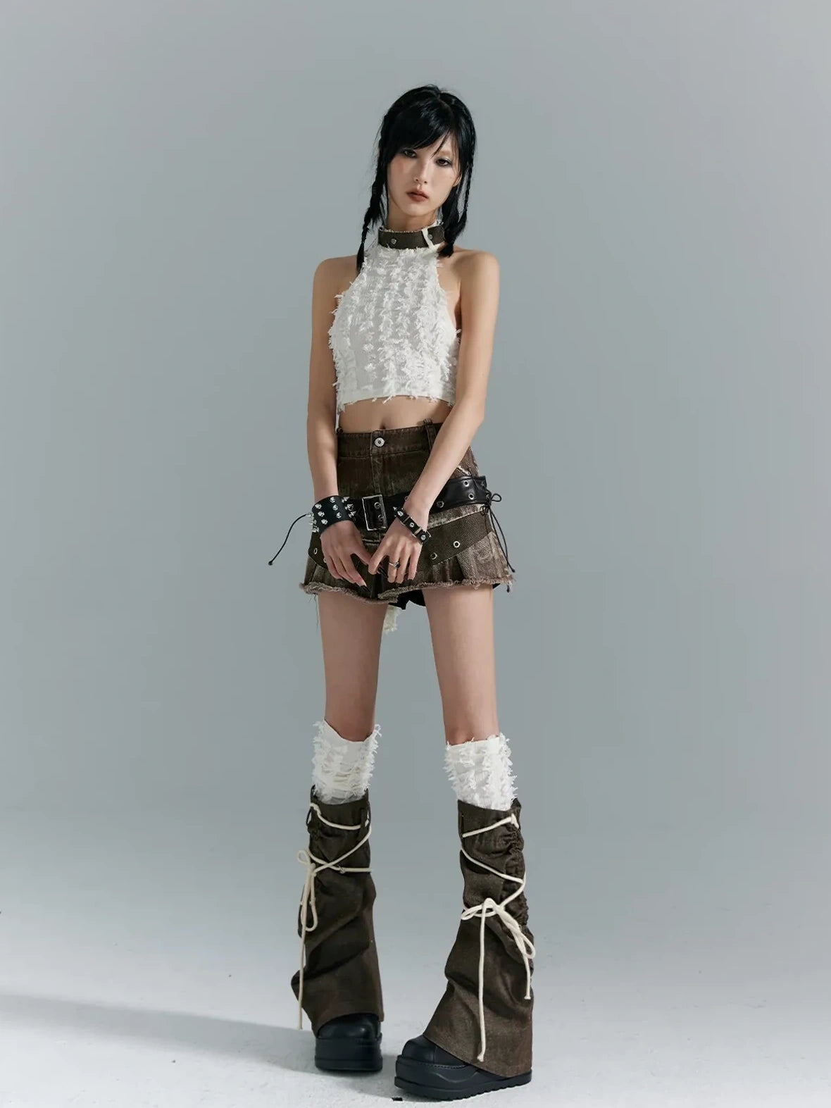 Frustration Garden Distressed Denim A Line Mini Skirt