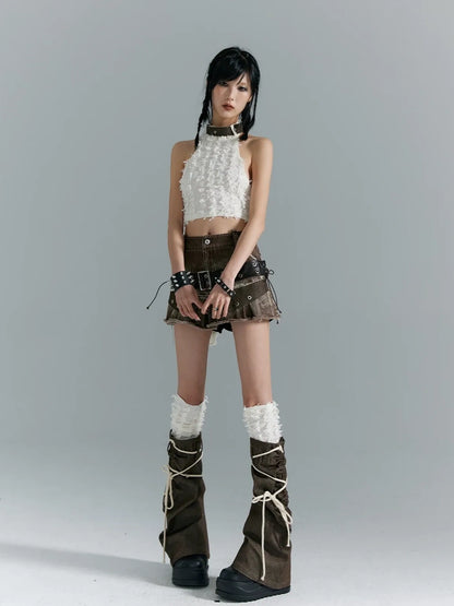 Frustration Garden Distressed Denim A Line Mini Skirt