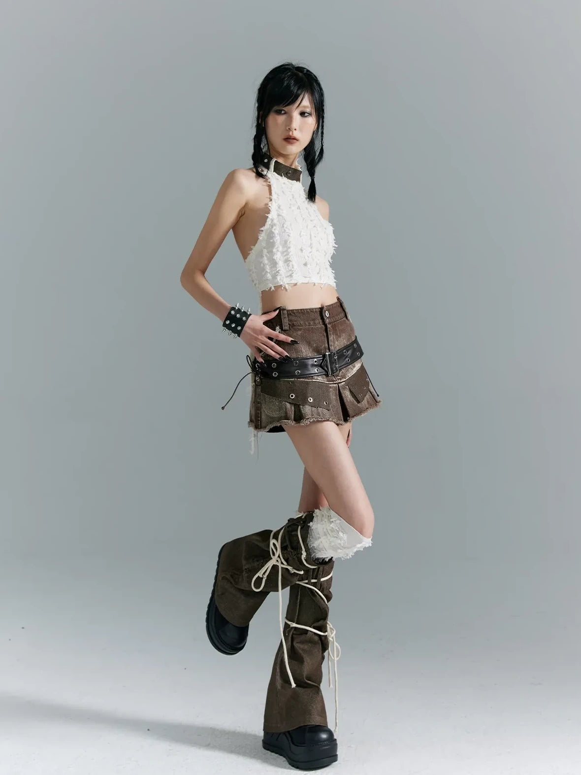 Frustration Garden Distressed Denim A Line Mini Skirt