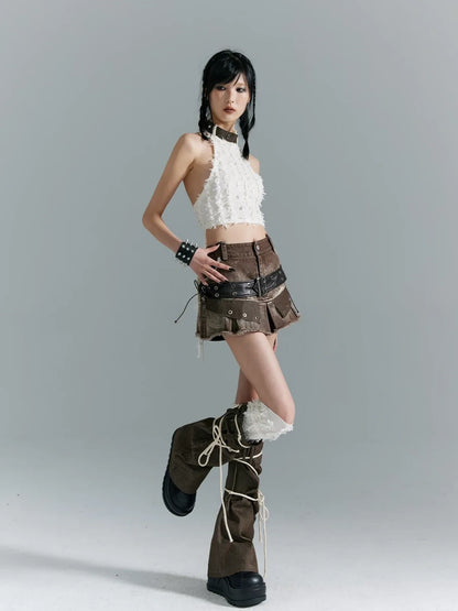 Frustration Garden Distressed Denim A Line Mini Skirt