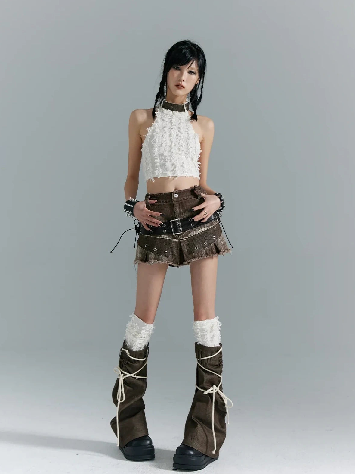 Frustration Garden Distressed Denim A Line Mini Skirt