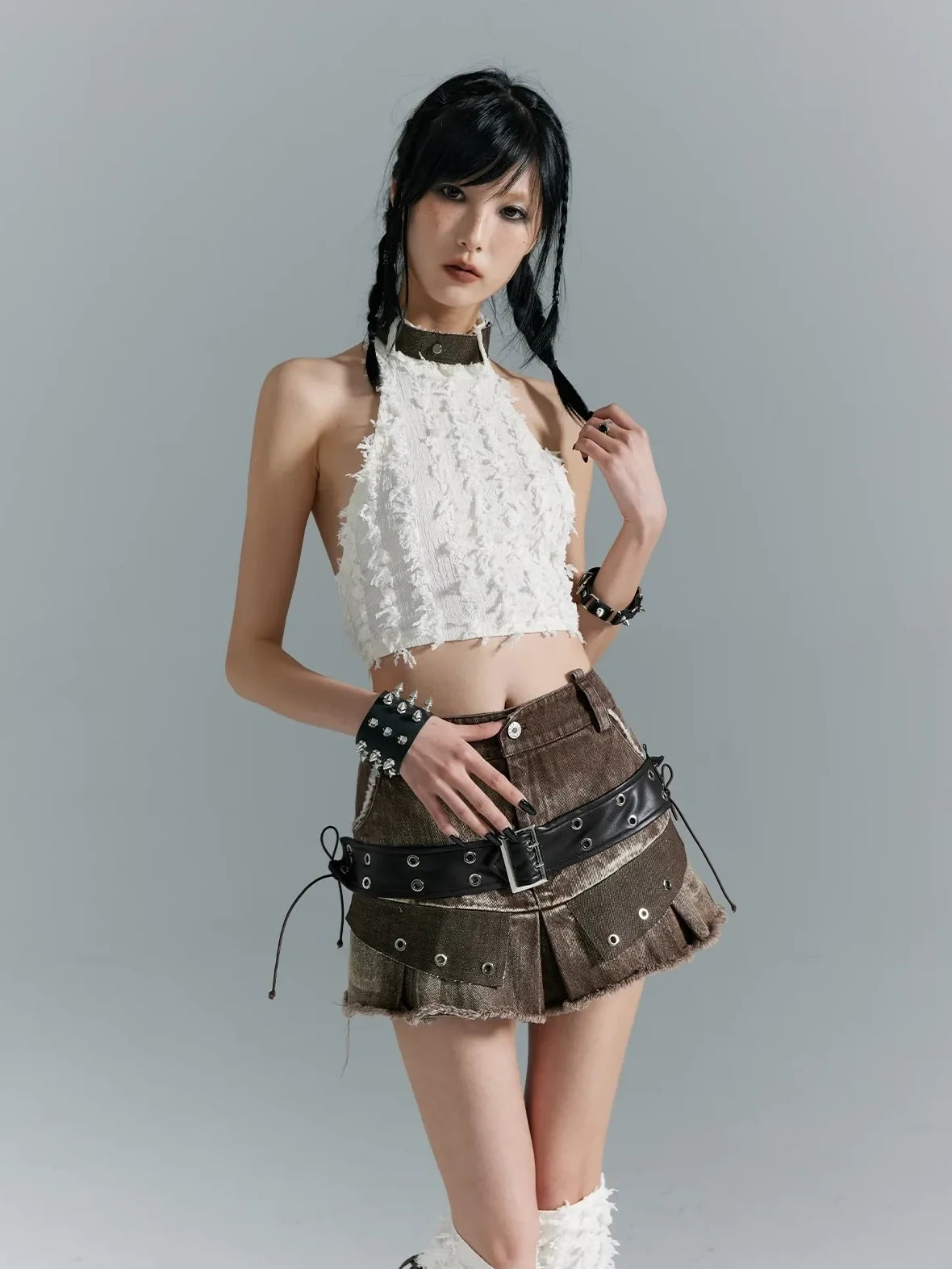 Frustration Garden Distressed Denim A Line Mini Skirt