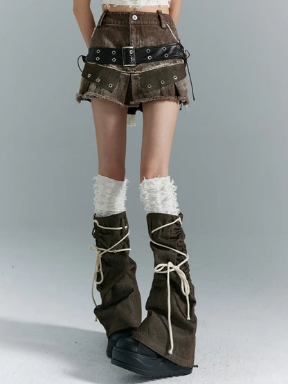 Frustration Garden Distressed Denim A Line Mini Skirt