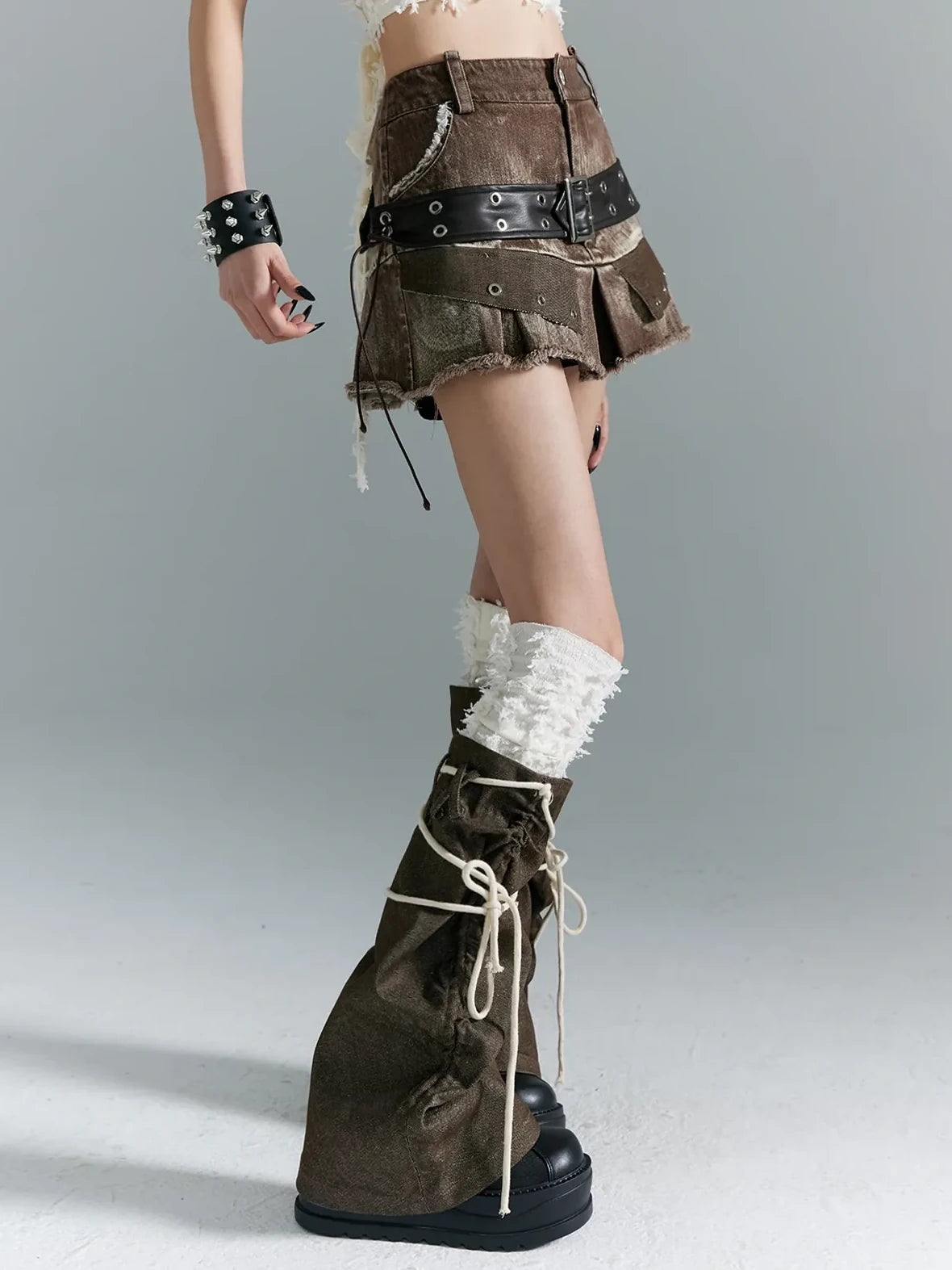 Frustration Garden Distressed Denim A Line Mini Skirt