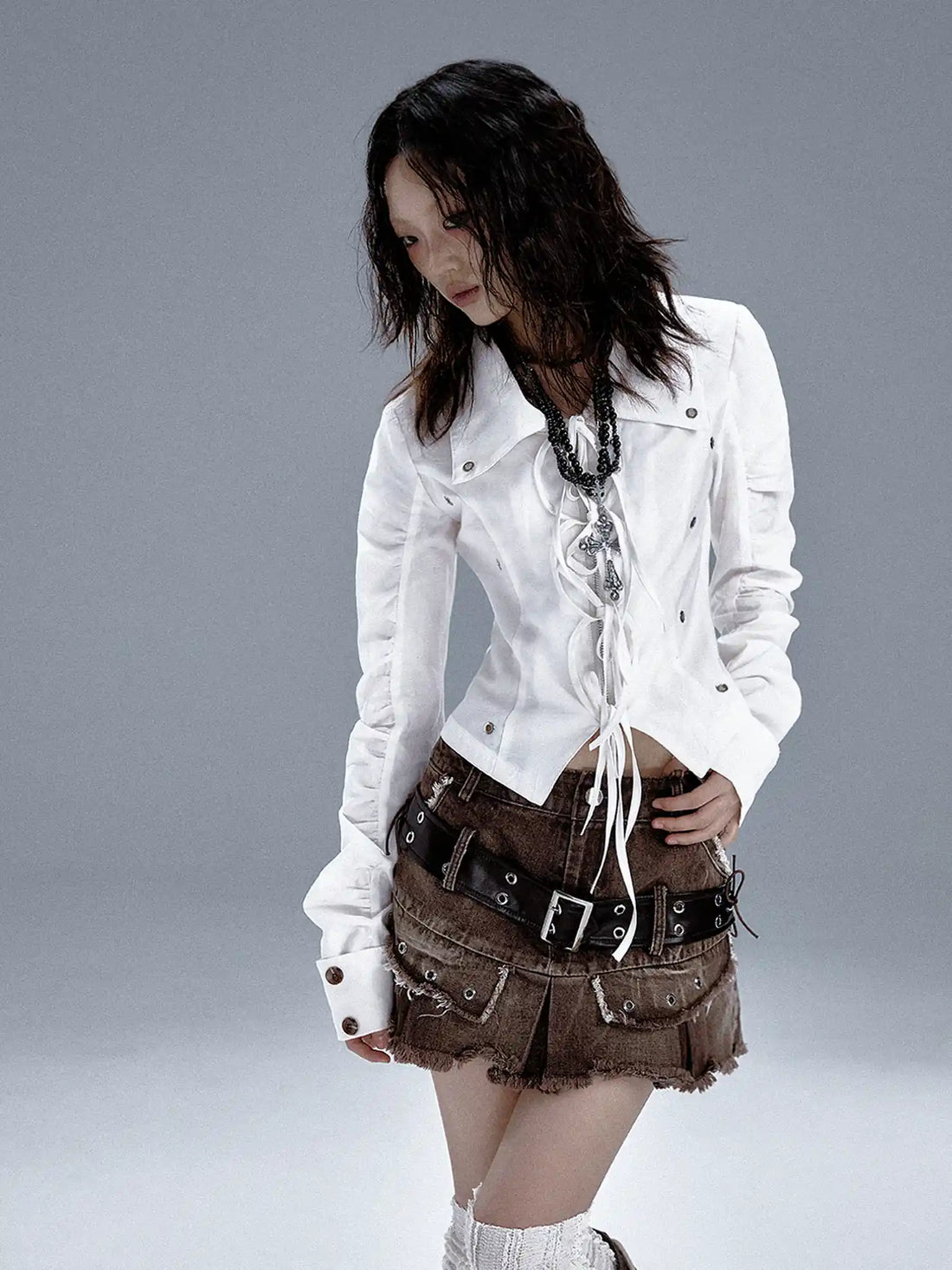 Frustration Garden Distressed Denim A Line Mini Skirt