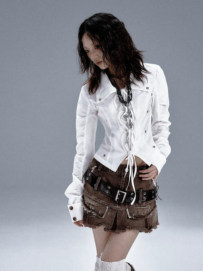 Frustration Garden Distressed Denim A Line Mini Skirt