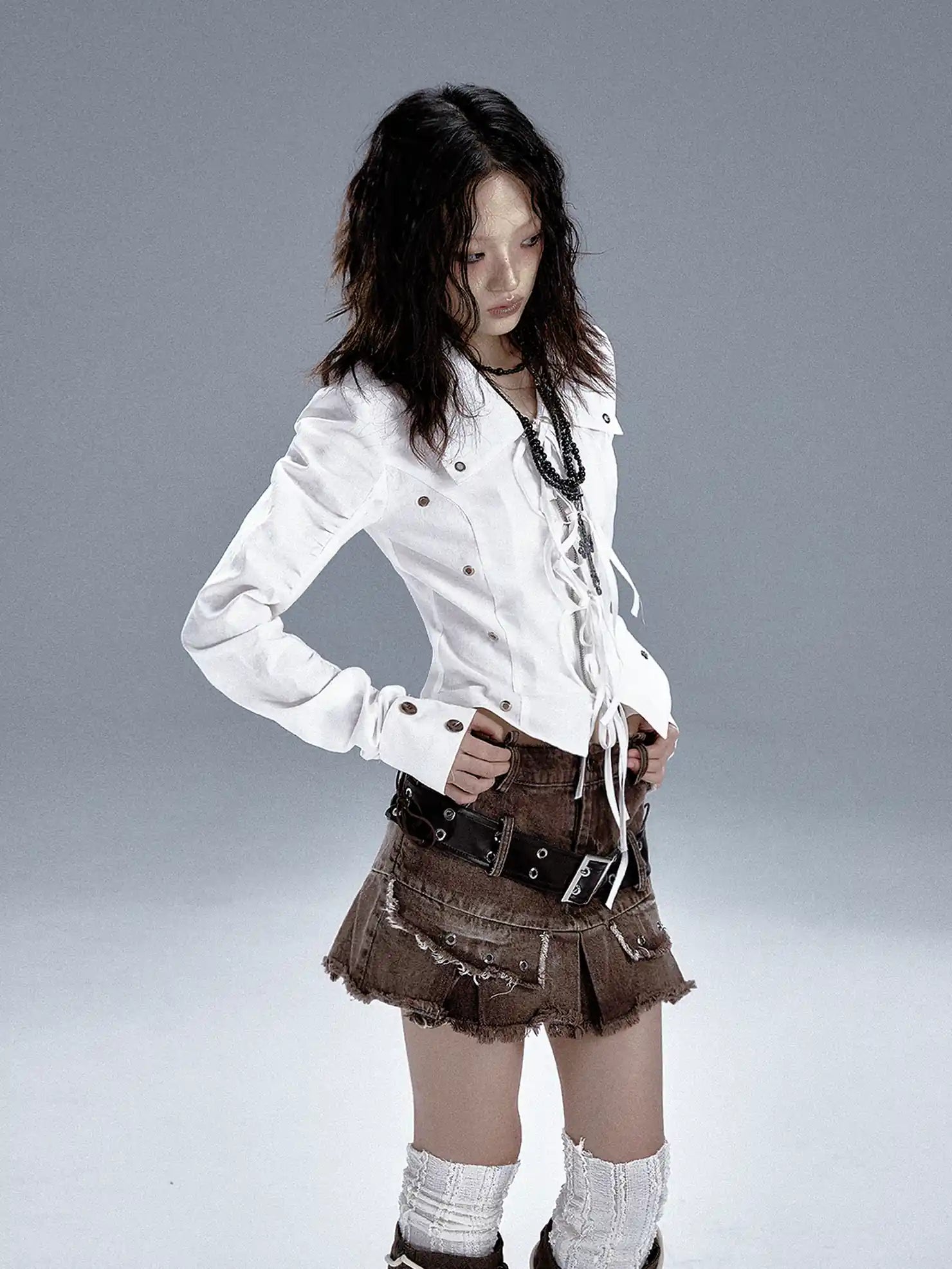 Frustration Garden Distressed Denim A Line Mini Skirt