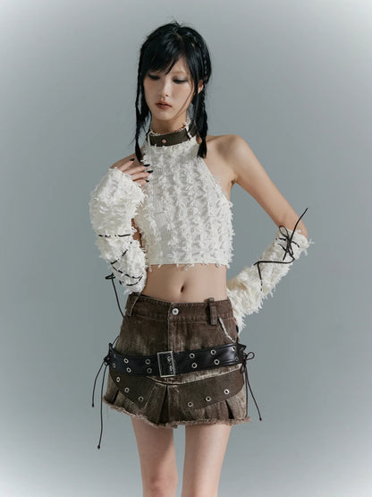 Frustration Garden Distressed Denim A Line Mini Skirt