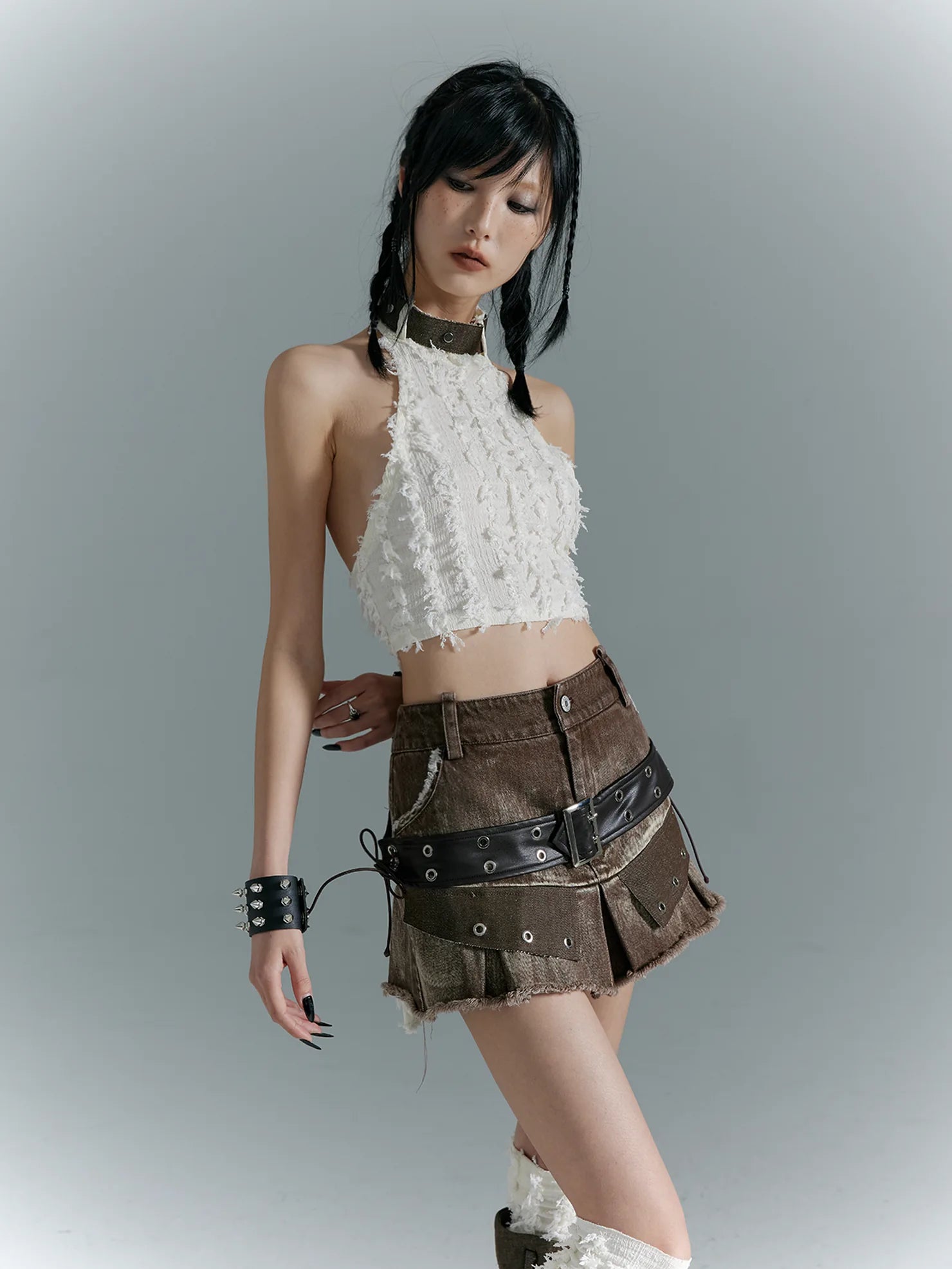 Frustration Garden Distressed Denim A Line Mini Skirt