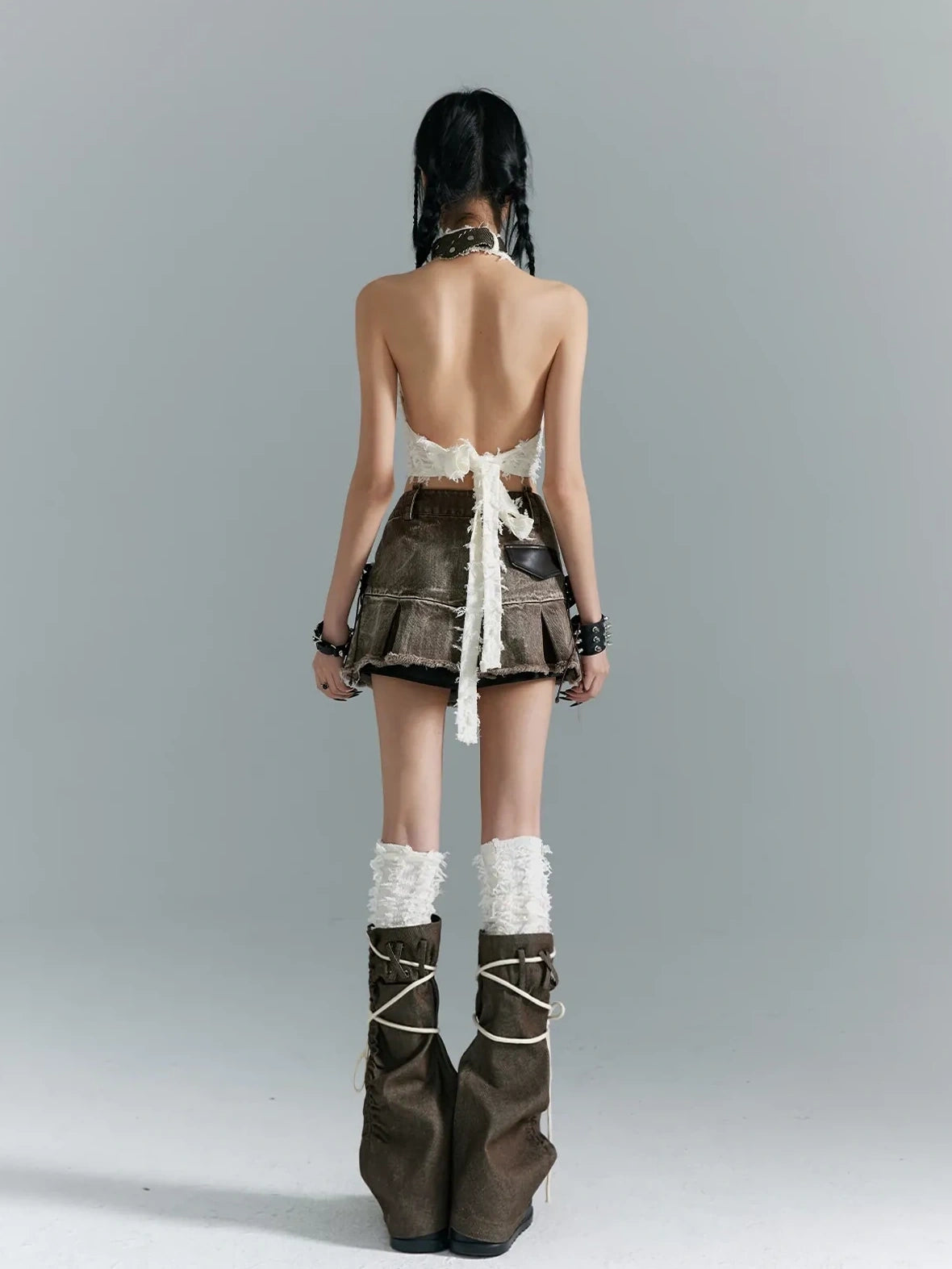 Frustration Garden Distressed Denim A Line Mini Skirt