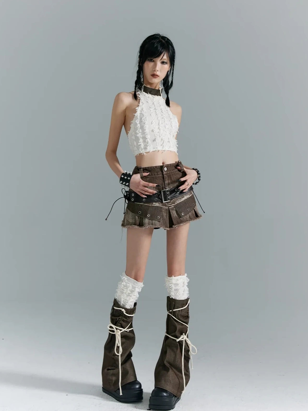 Frustration Garden Distressed Denim A Line Mini Skirt