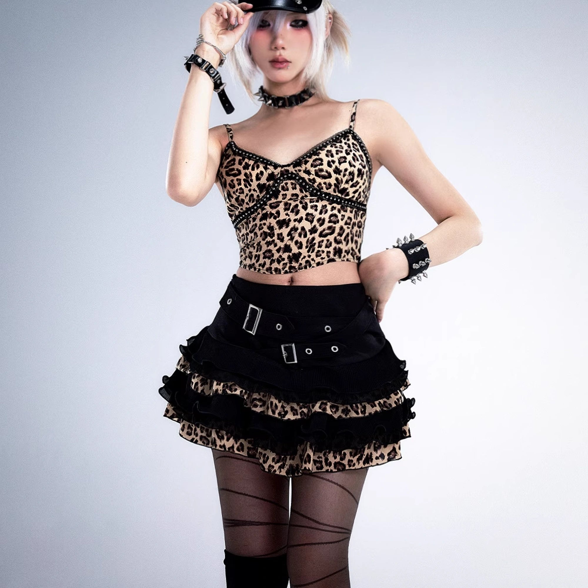 Frustration_Garden_Distressed_Floral_Leopard_Print_A_Line_Tiered_Skirt_MISSTT