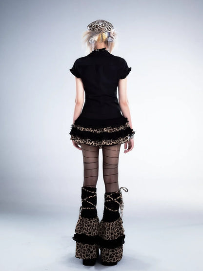 Frustration Garden Distressed Floral Leopard Print A Line Tiered Skirt