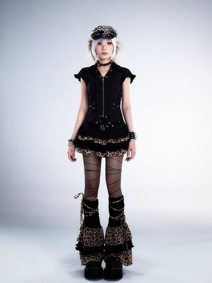 Frustration Garden Distressed Floral Leopard Print A Line Tiered Skirt