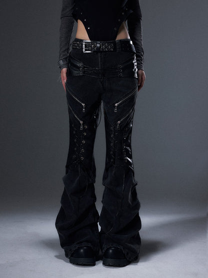 Frustration Garden Distressed Pleated Tie Strap Leather Patch Low Rise Women&